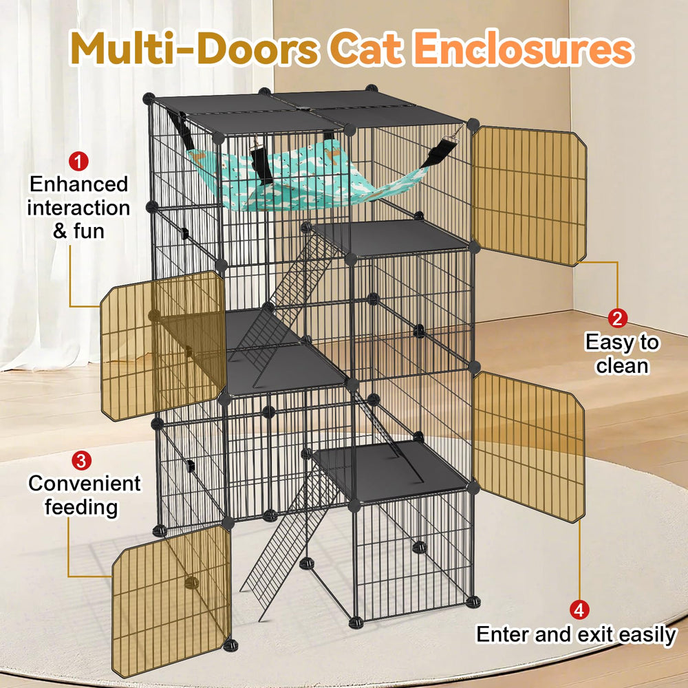 Viscoo cat cage-anti-tipping-design emphasizes stability and wall mounting for safety.