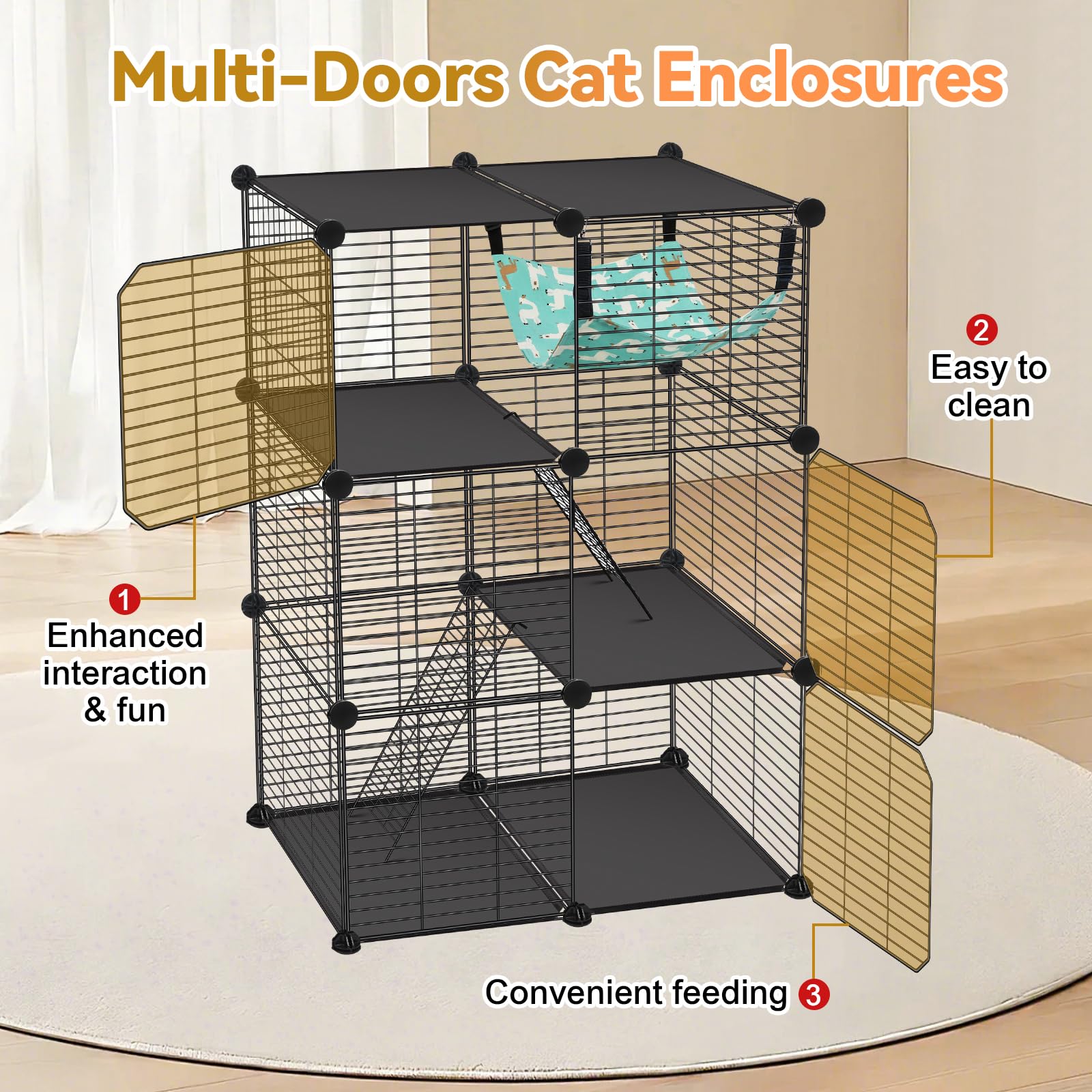 Viscoo indoor-outdoor cage mounted to wall for added stability.