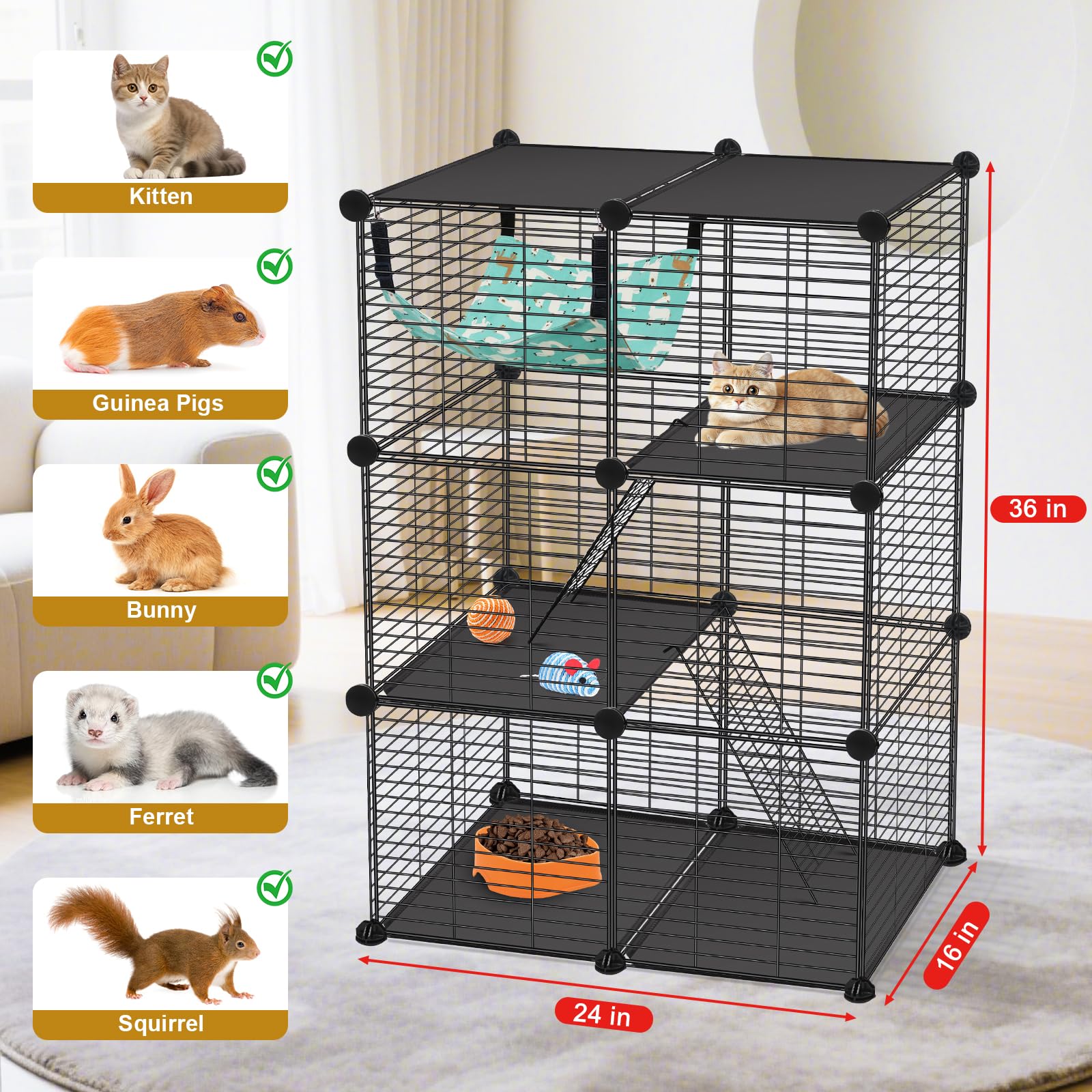 Viscoo 3-tier cat playpen with removable hammock for cozy lounging.