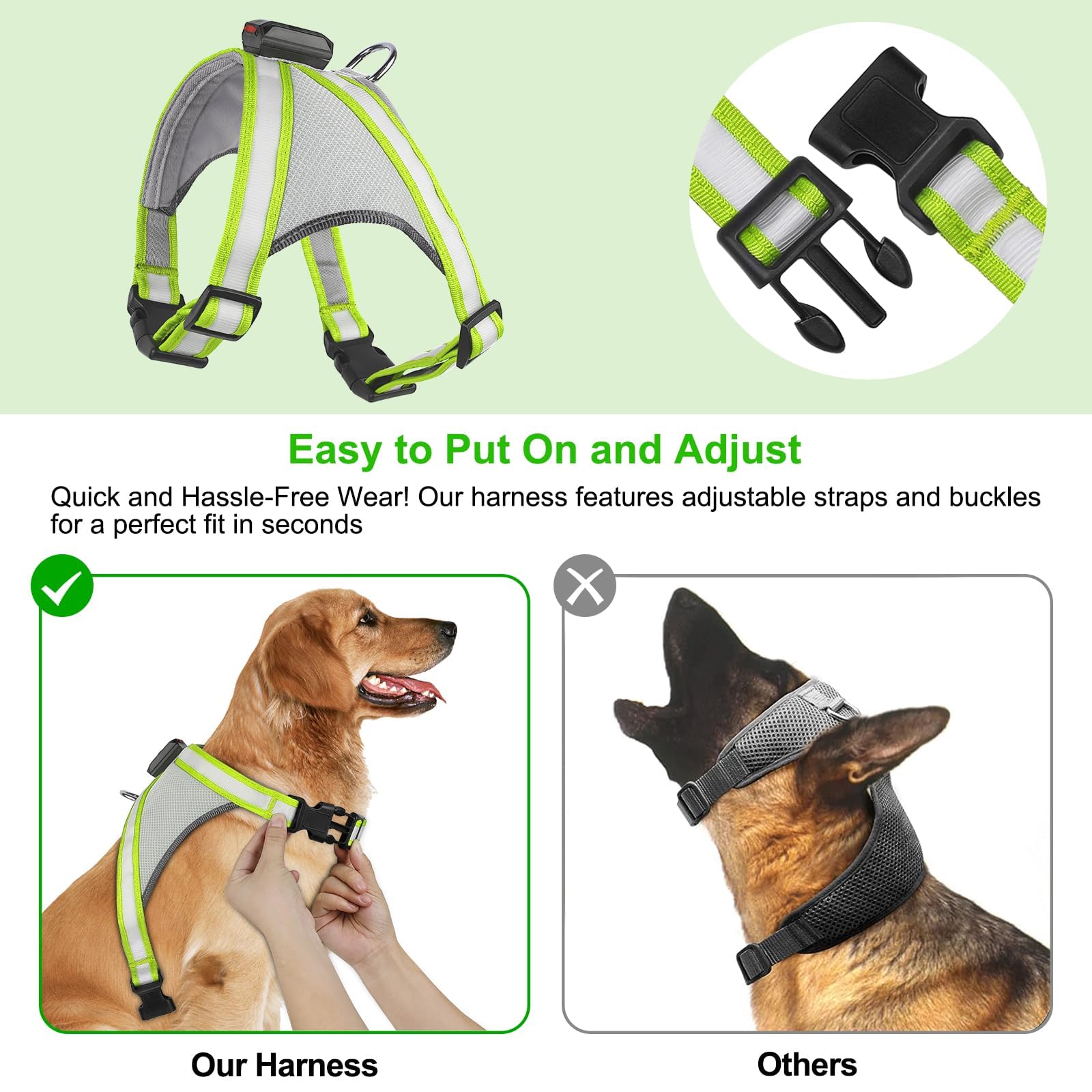 Visinite lightweight breathable fabric keeps dogs comfortable during night walks.