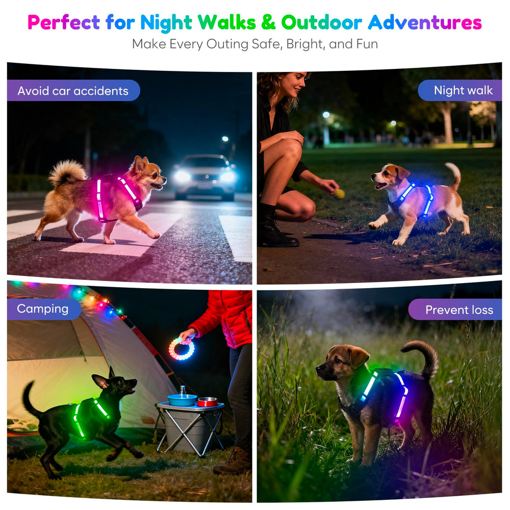 Visinite Light Up Dog Harness displays battery indicator for planning recharges
