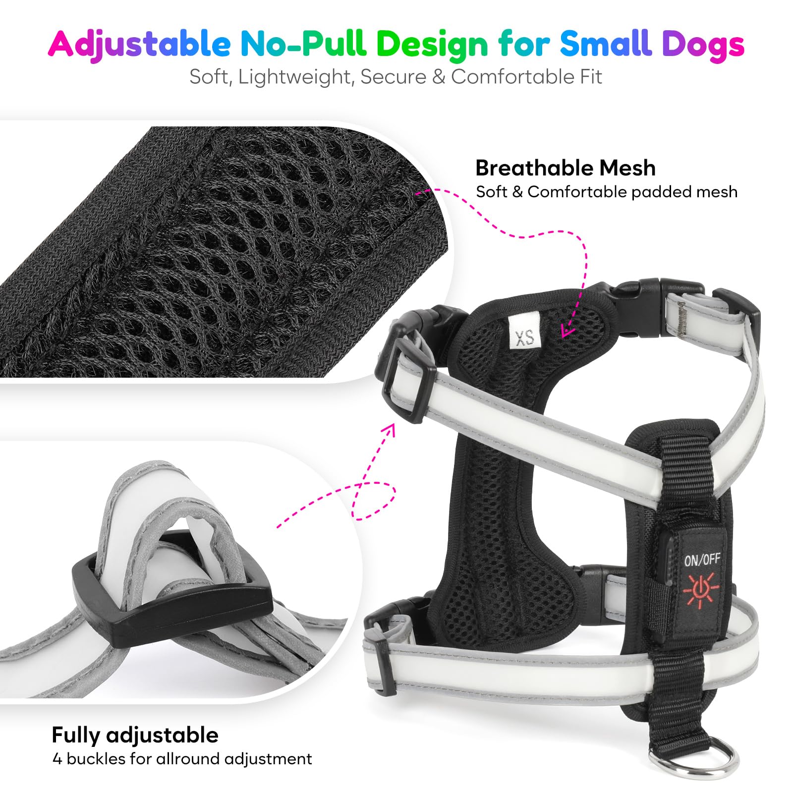 Visinite Light Up Dog Harness built-in switch enables quick mode changes outdoors