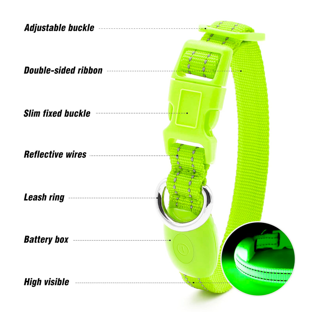 Visinite night-walk visibility collar with reflective stitching and bright glow