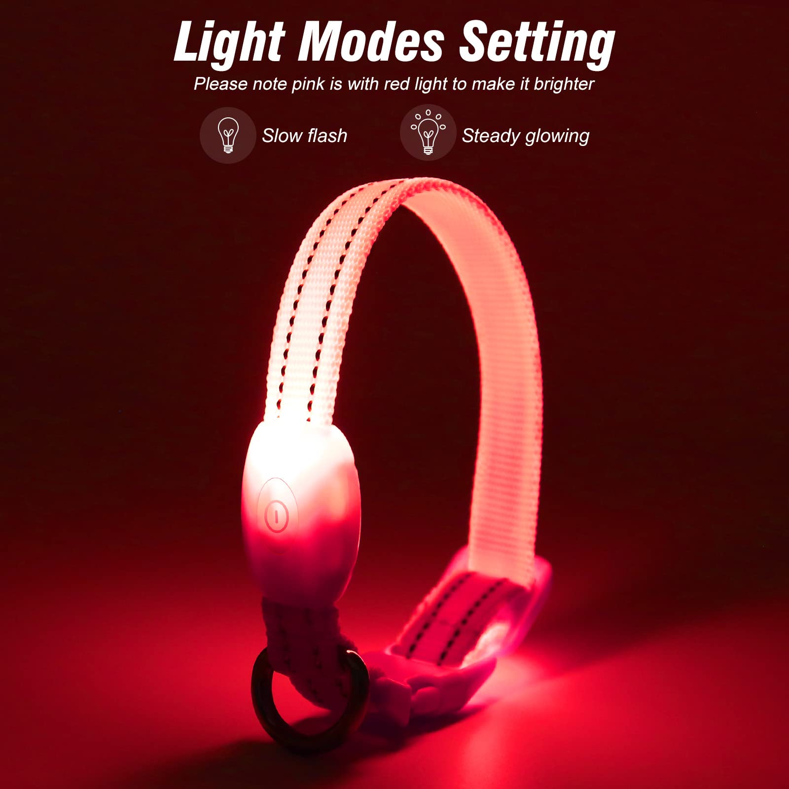 Visinite pink LED collar back angle showing adjustable fit for small dogs.