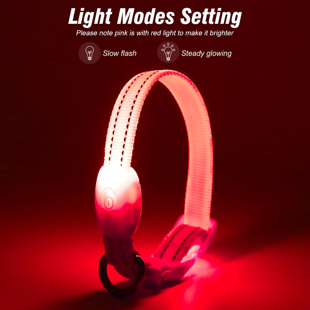 Visinite pink LED collar back angle showing adjustable fit for small dogs.