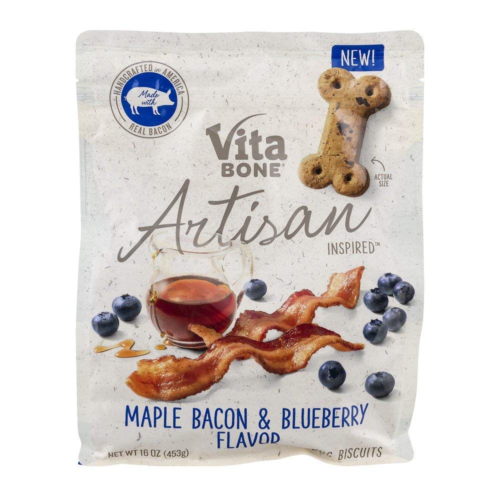 Vita Bone Artisan biscuits BBQ Chicken & Sweet Potato pack showcases savory flavor for happy dogs.