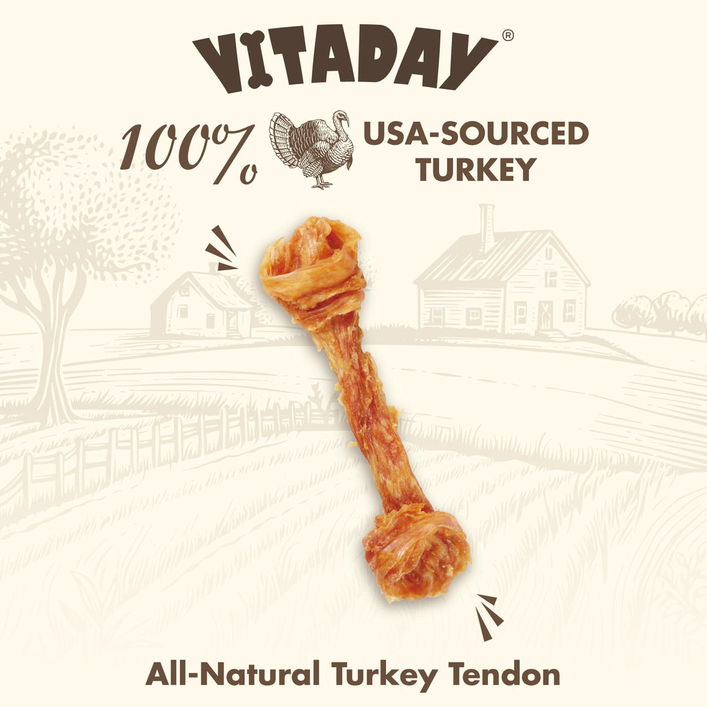 VITADAY Turkey Tendons braided detail demonstrates extra strength for tough chewers