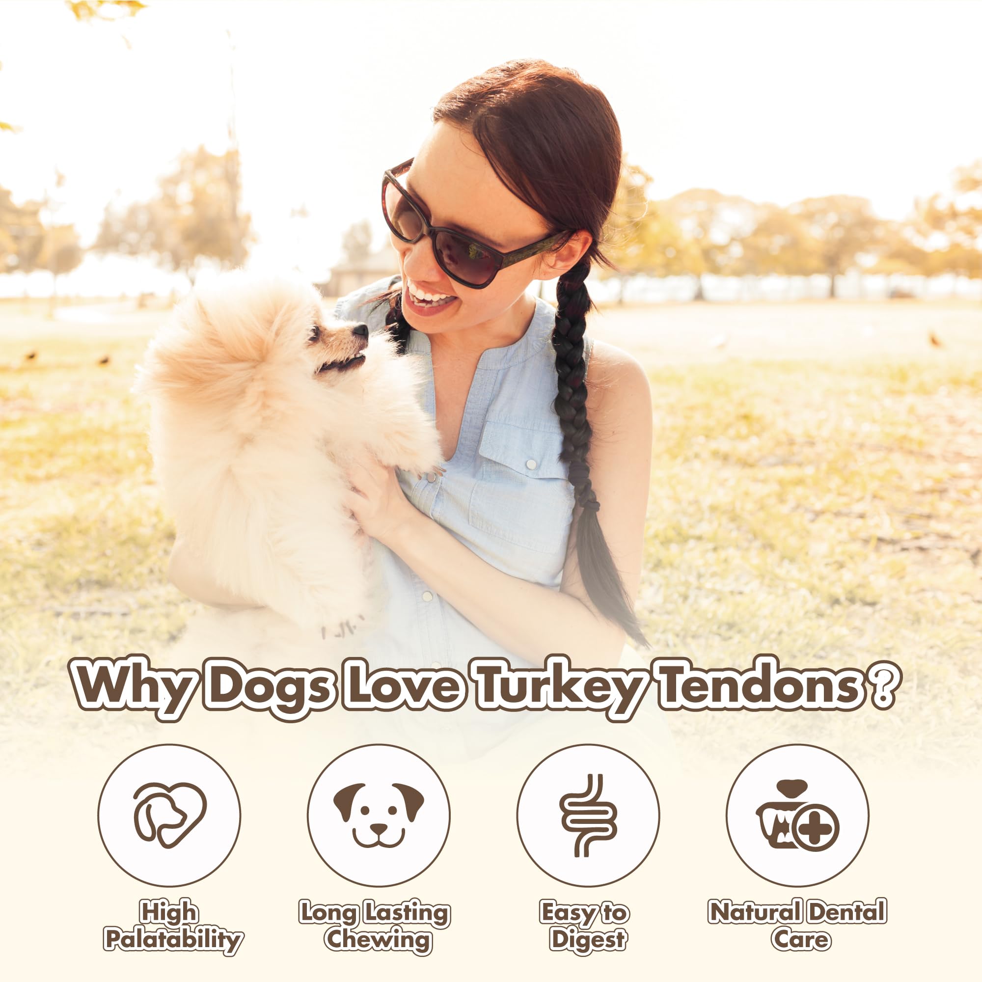 VITADAY Turkey Tendons large-dog image highlights dental-friendly fibrous texture