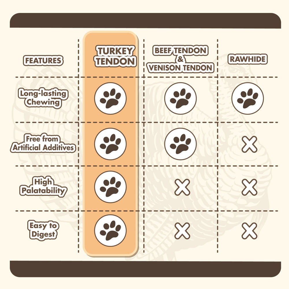 VITADAY turkey tendons for dogs texture illustrating dental-friendly benefits.