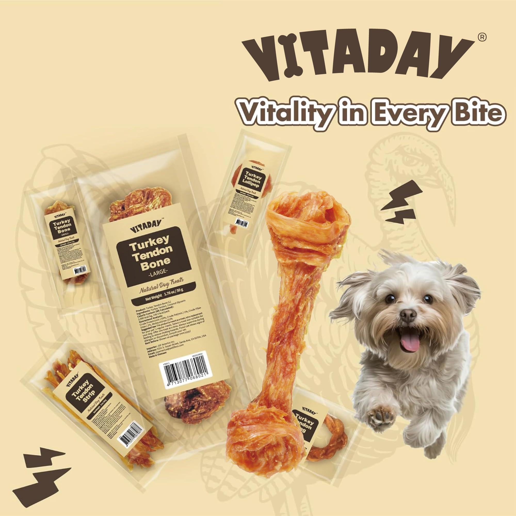 VITADAY Turkey Tendons hypoallergenic option for dogs with sensitive stomachs