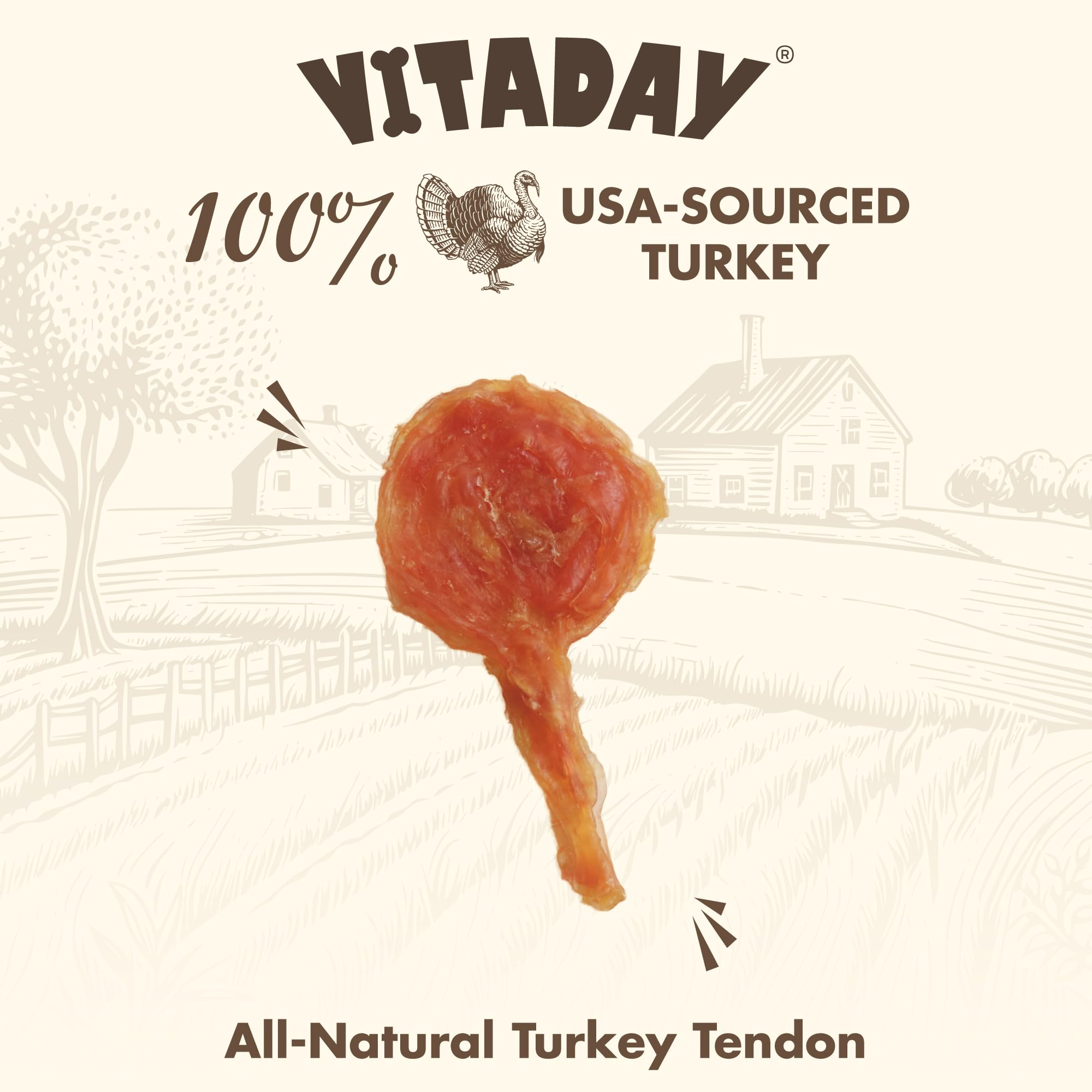 VITADAY turkey tendons hand-braided texture demonstrates long-lasting chews for bored dogs.