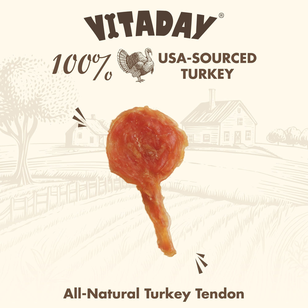 VITADAY turkey tendons hand-braided texture demonstrates long-lasting chews for bored dogs.