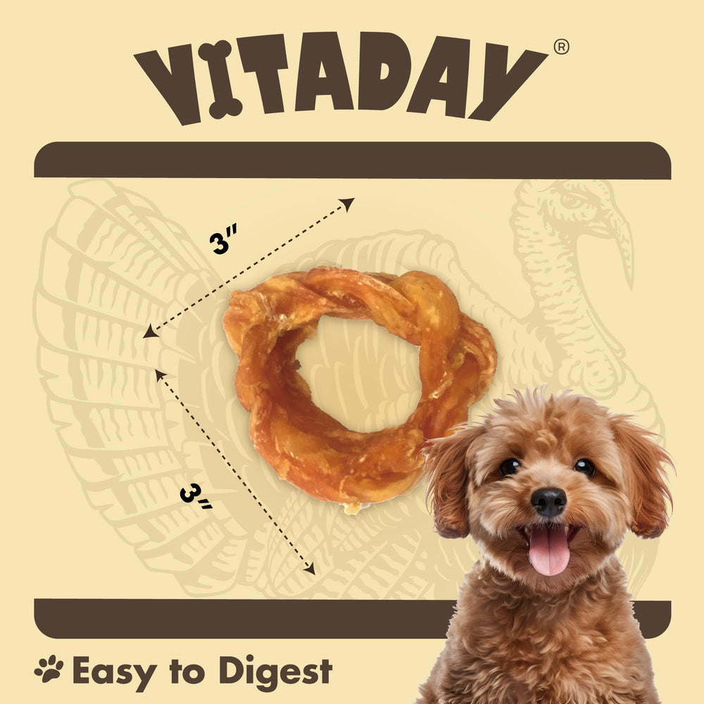 VITADAY turkey tendons hand-braided: extra-strength chew for durable chewing
