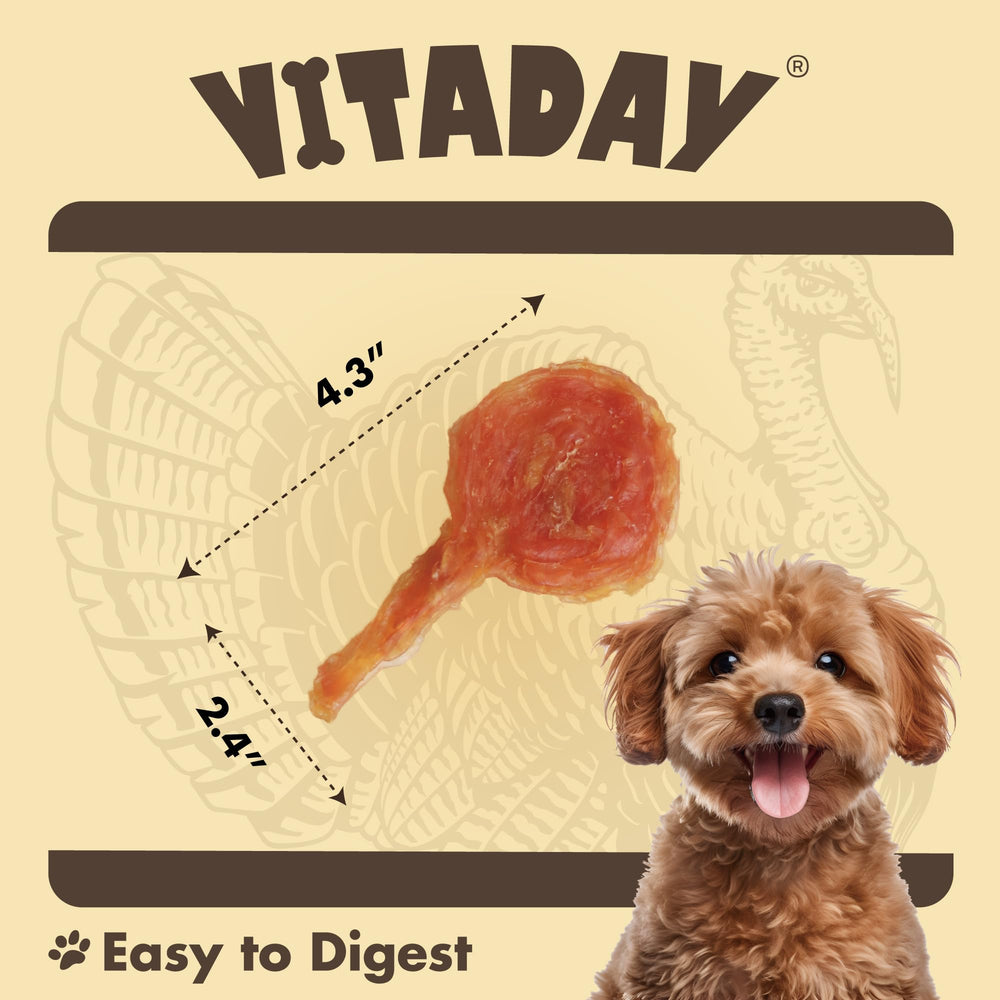 VITADAY turkey tendons single-ingredient close-up emphasizes natural, grain-free dog treats.