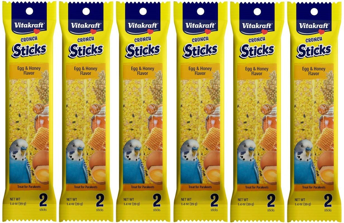 Vitakraft Crunch Sticks Egg & Honey 6-pack parakeet treats with natural wood chew enrichment