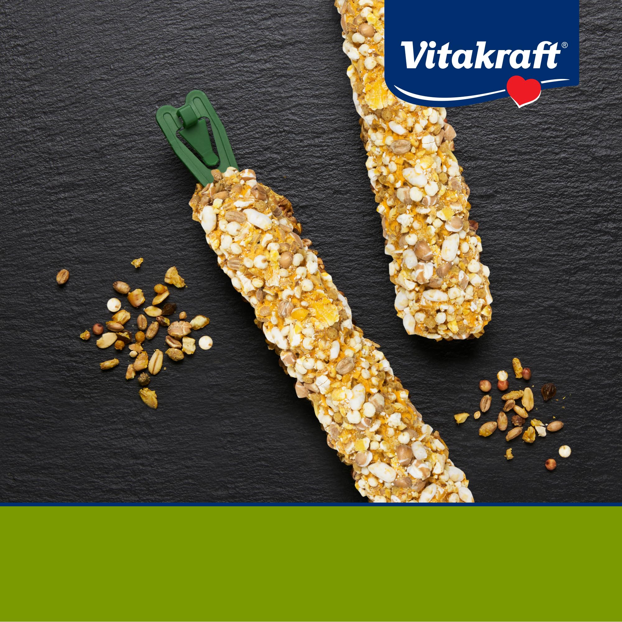 Vitakraft Crunch Sticks natural-snack scene highlighting natural ingredients for guinea pig snacking.