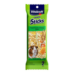 Vitakraft Crunch Sticks wood center image promoting long-lasting chewing for healthy teeth.