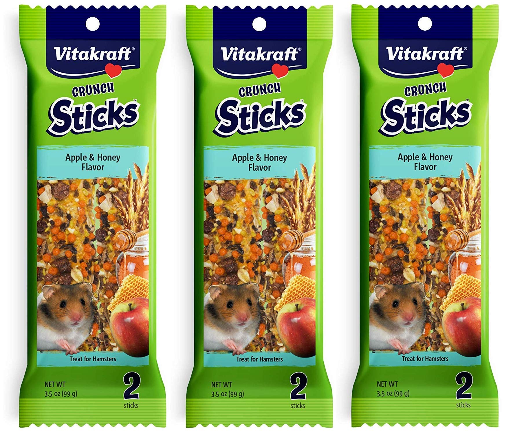 Vitakraft hamster crunch sticks apple honey pack open showing crunchy texture for chewing fun