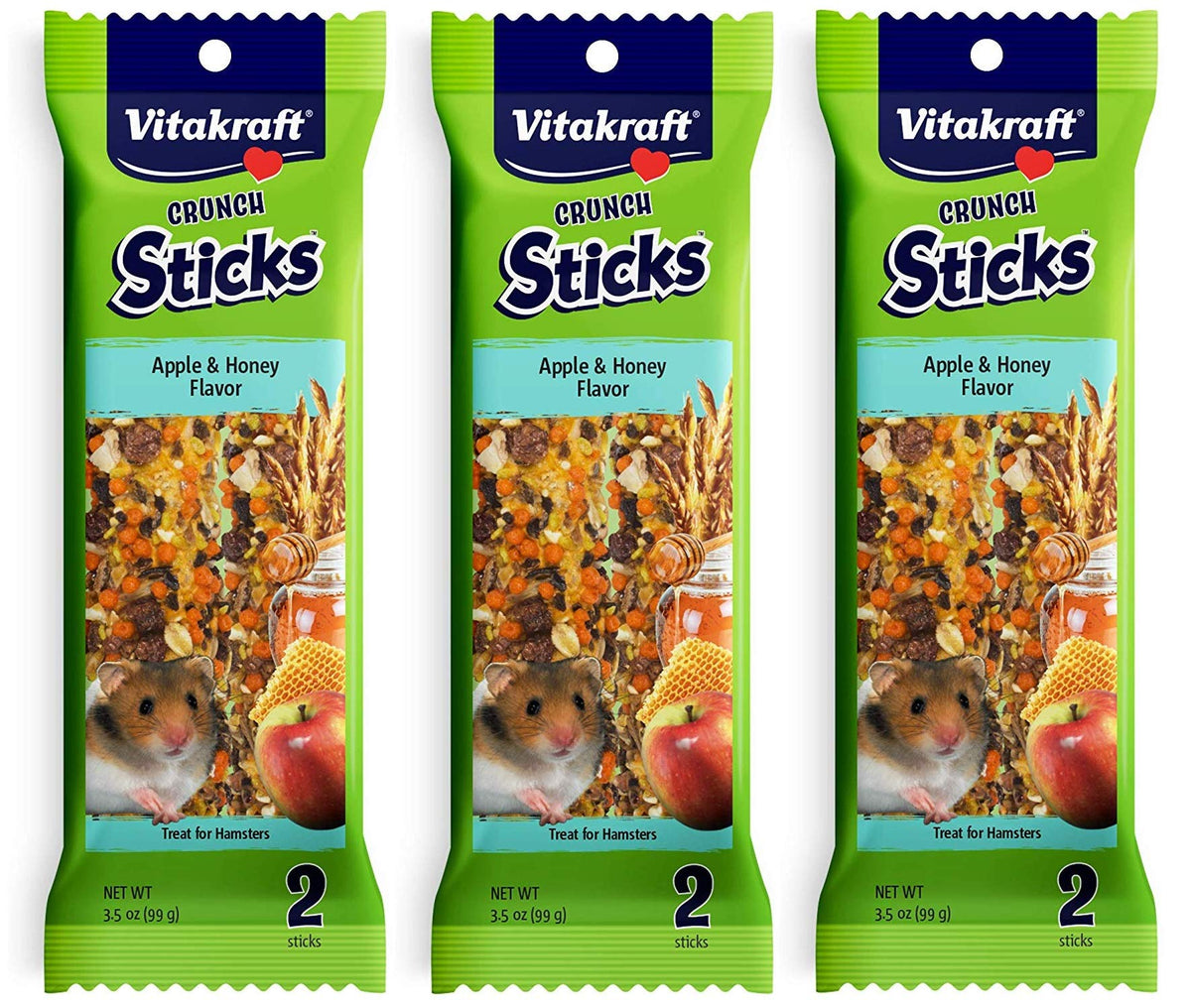 Vitakraft hamster crunch sticks apple honey pack open showing crunchy texture for chewing fun
