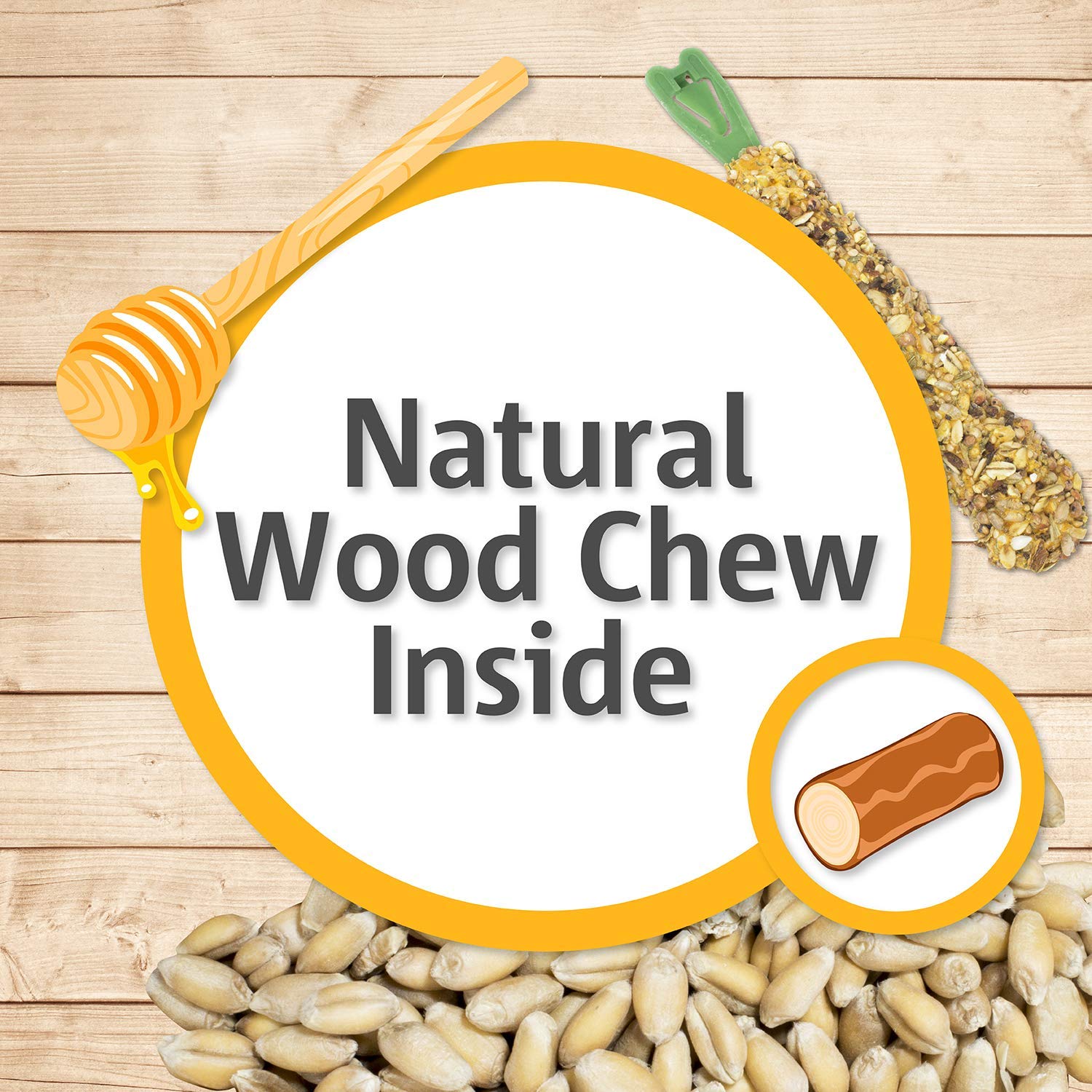 Vitakraft crunch sticks in chew-center action with natural wood center visible for gnawing