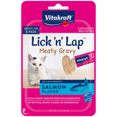 Vitakraft Lick 'n' Lap salmon tube close-up for bonding and low-calorie treat.