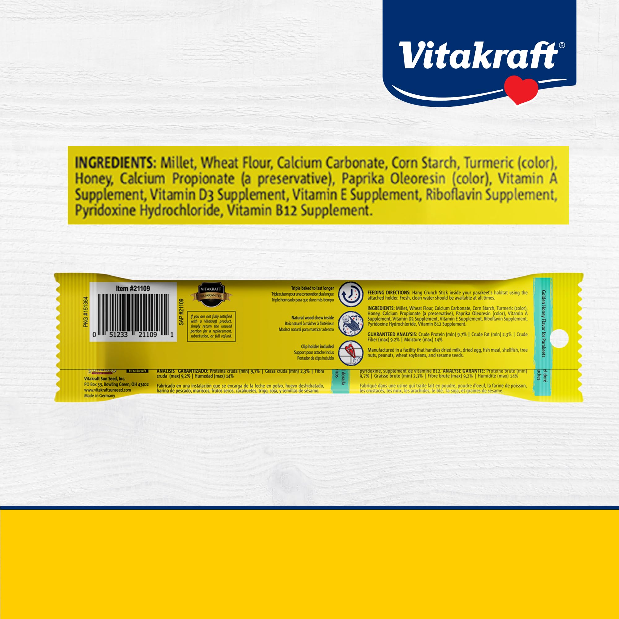 Vitakraft parakeet treat stick wood center promotes beak shaping and healthy chew