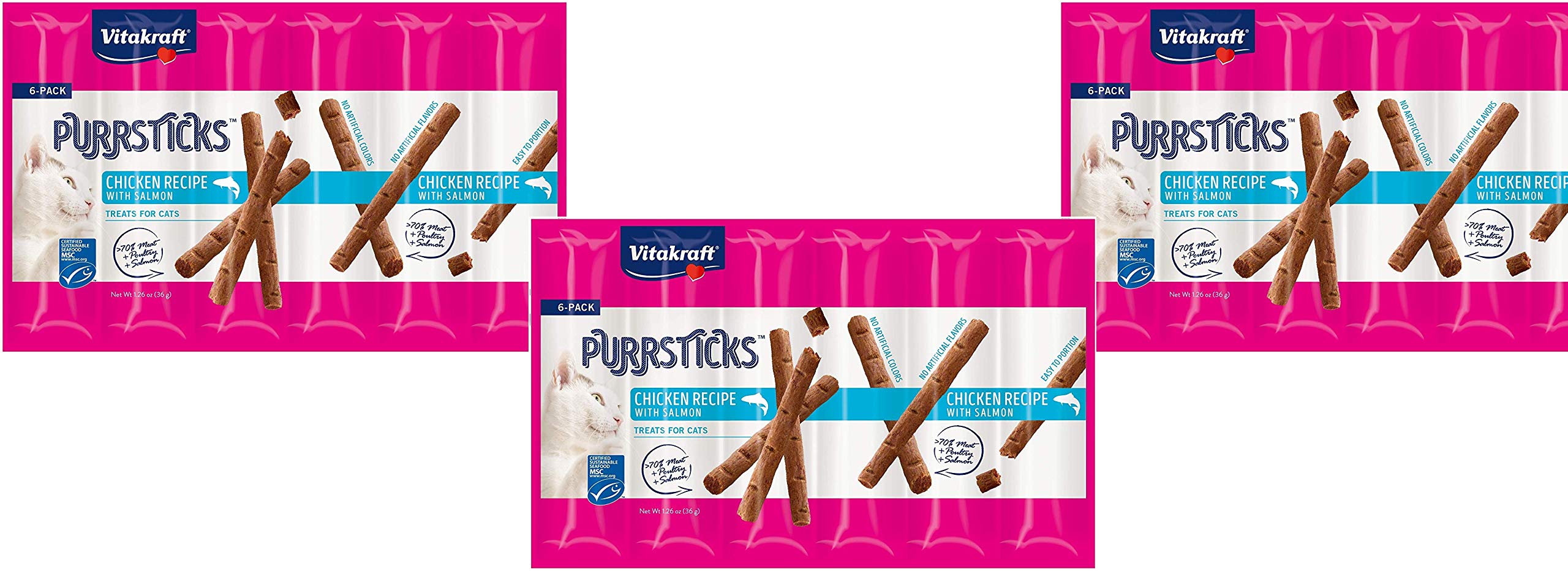 Vitakraft PurrSticks chicken-salmon treat, convenient on-the-go cat snack with portion-friendly design