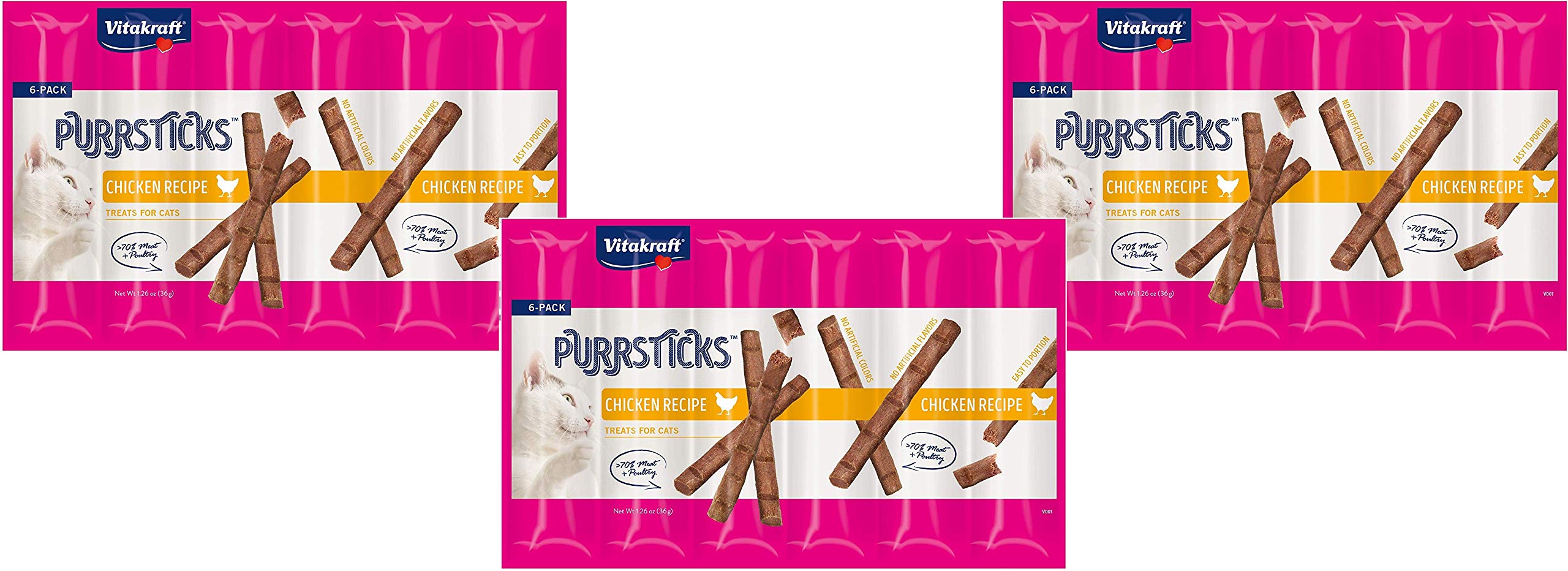 Vitakraft PurrSticks chicken treat stick for cats—convenient on-the-go protein.