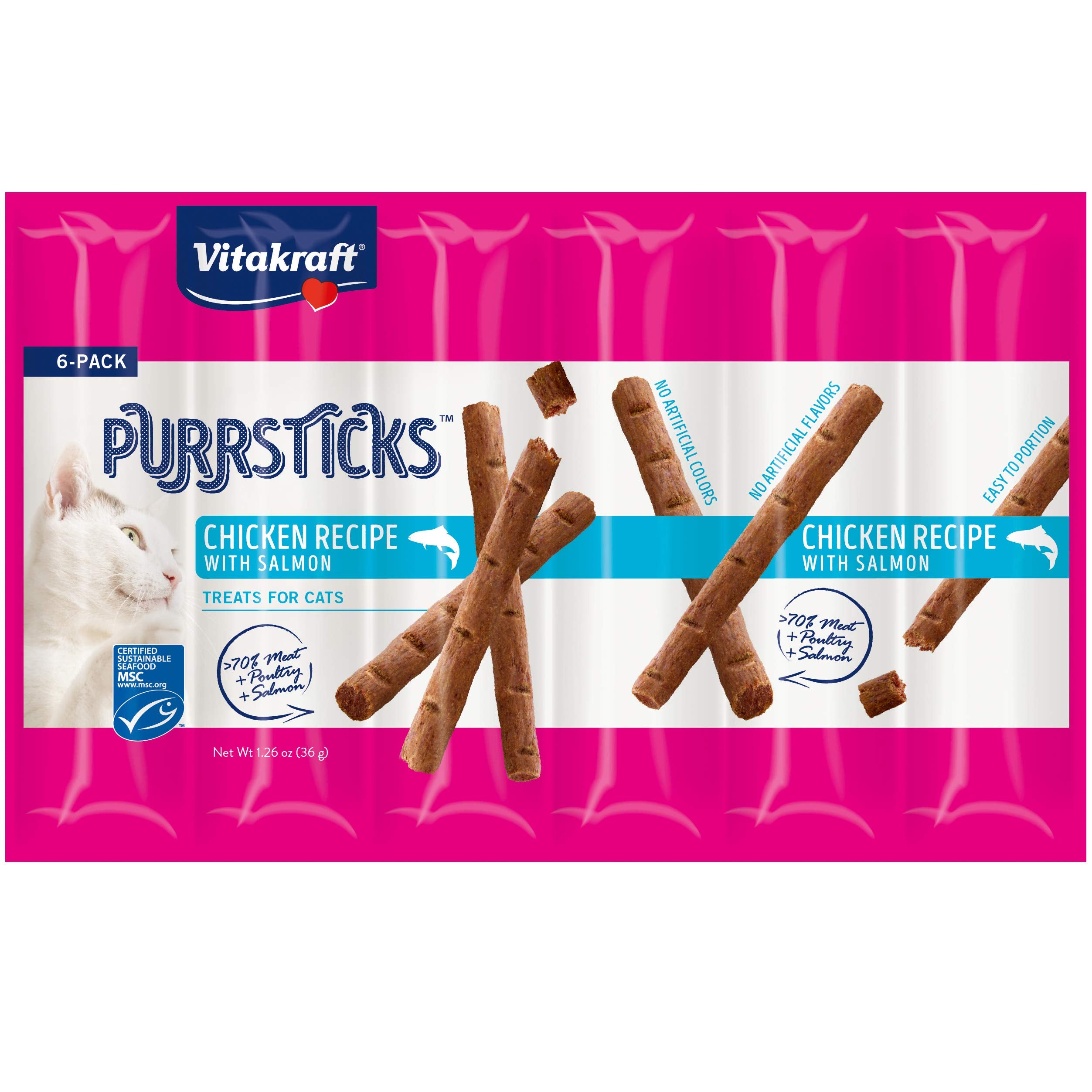 Vitakraft PurrSticks pack with six meat sticks for easy treat moments