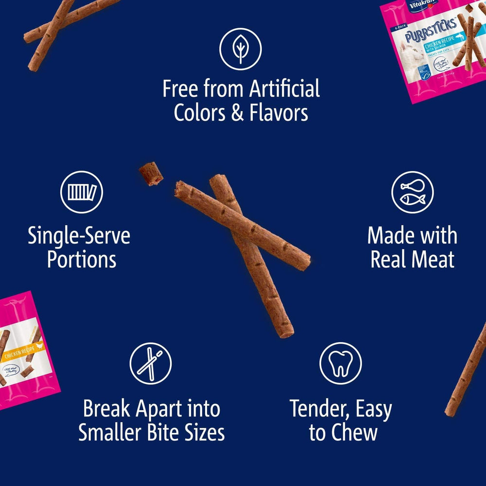 Vitakraft PurrSticks tender-texture closeup highlights easy chewing