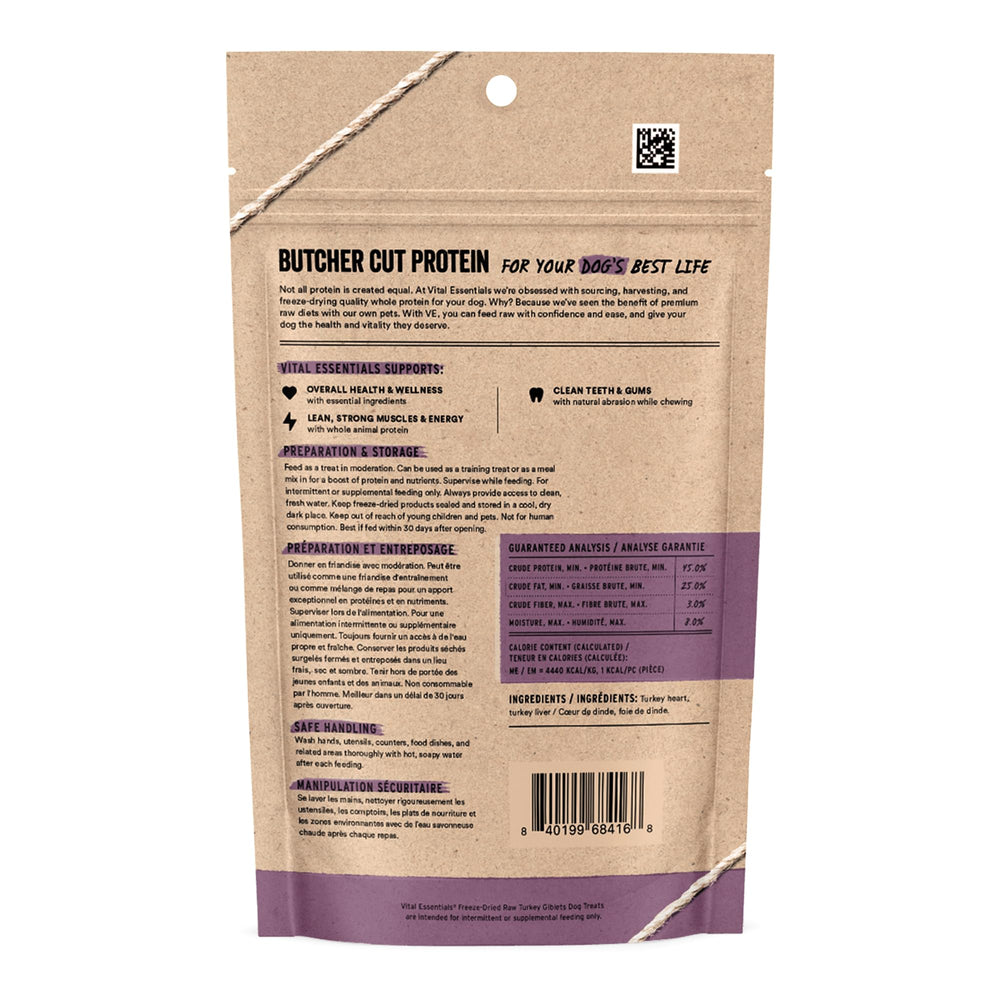 Vital Essentials turkey giblets closeup shows single-ingredient turkey for simple, trainable rewards.