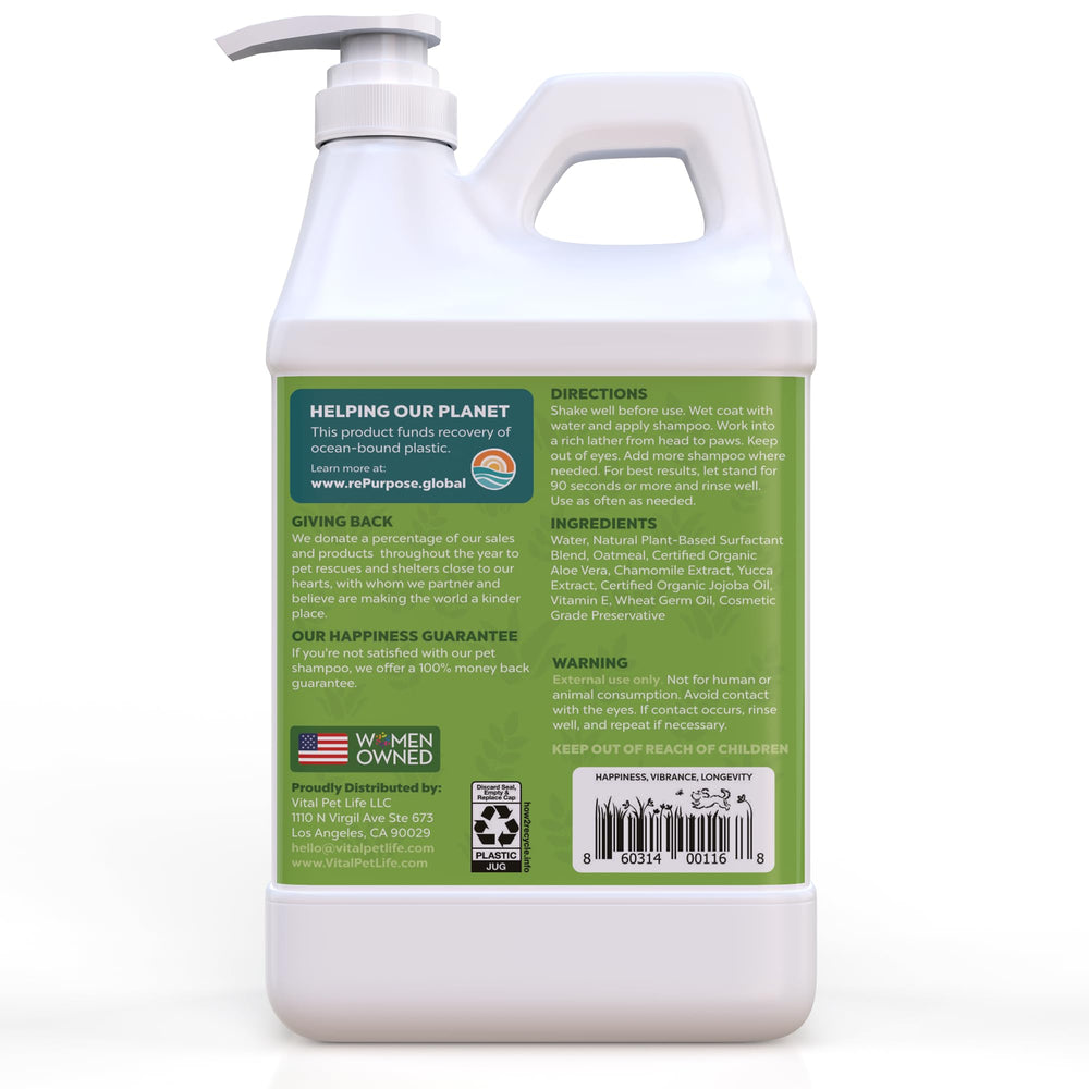 Vital Pet Life 64oz bottle on shelf suggests long-lasting value.