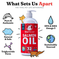 Vital Pet Life salmon oil provides natural allergy defense for pets.