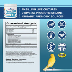 Vital Planet Flora Bird probiotic scoop image showing easy dose mixing into water or food