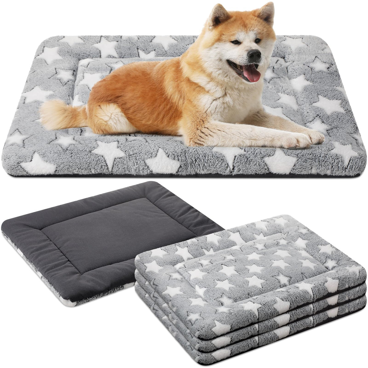 VitalCozy 4Pcs Winter Dog Crate Pads in gray offering soft comfort and easy cleaning