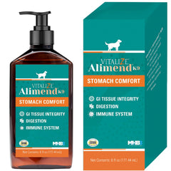 Vitalize Alimend K9 bottle front view shows 6 oz size for digestive support.