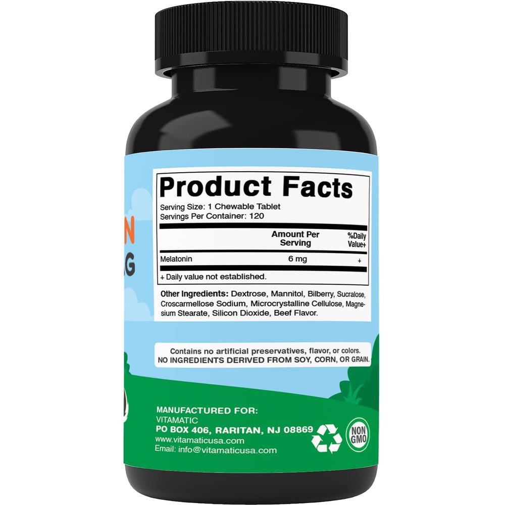 Vitamatic Melatonin for Dogs beef flavor close-up image showcases flavor dogs love for calm moments.