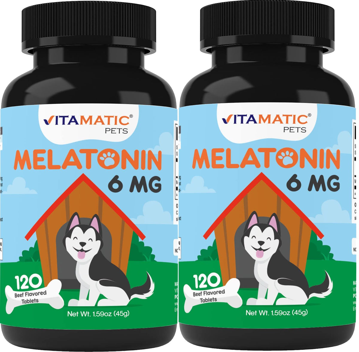 Vitamatic Melatonin for Dogs beef chew bottle promotes calming moments