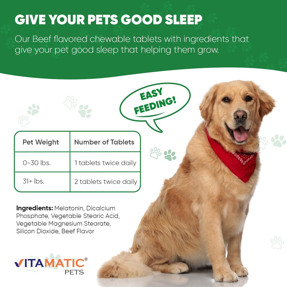 Vitamatic Melatonin for Dogs relaxing dog image shows a calm pup