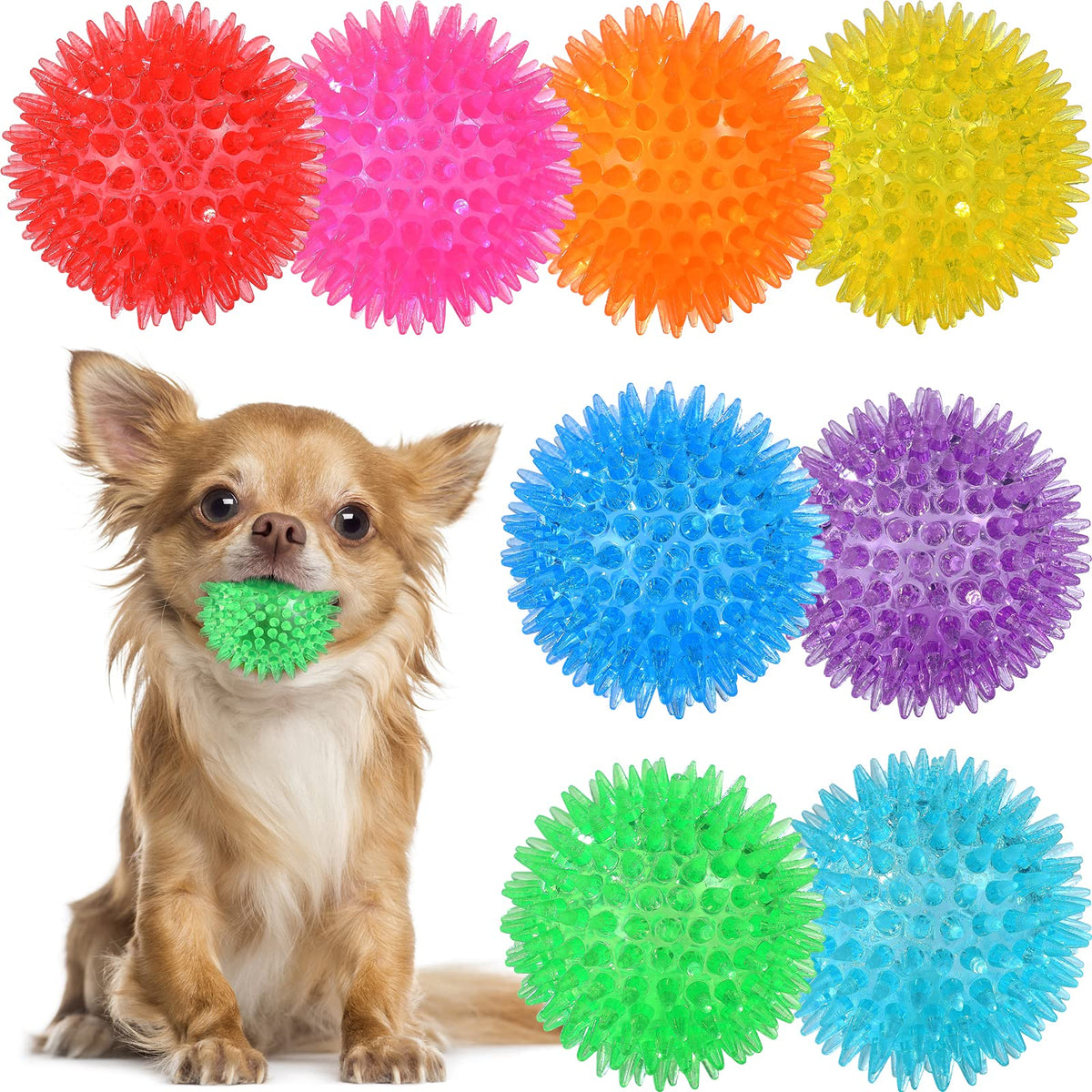 VITEVER 8-color spiky ball dog toy for puppies and small dogs