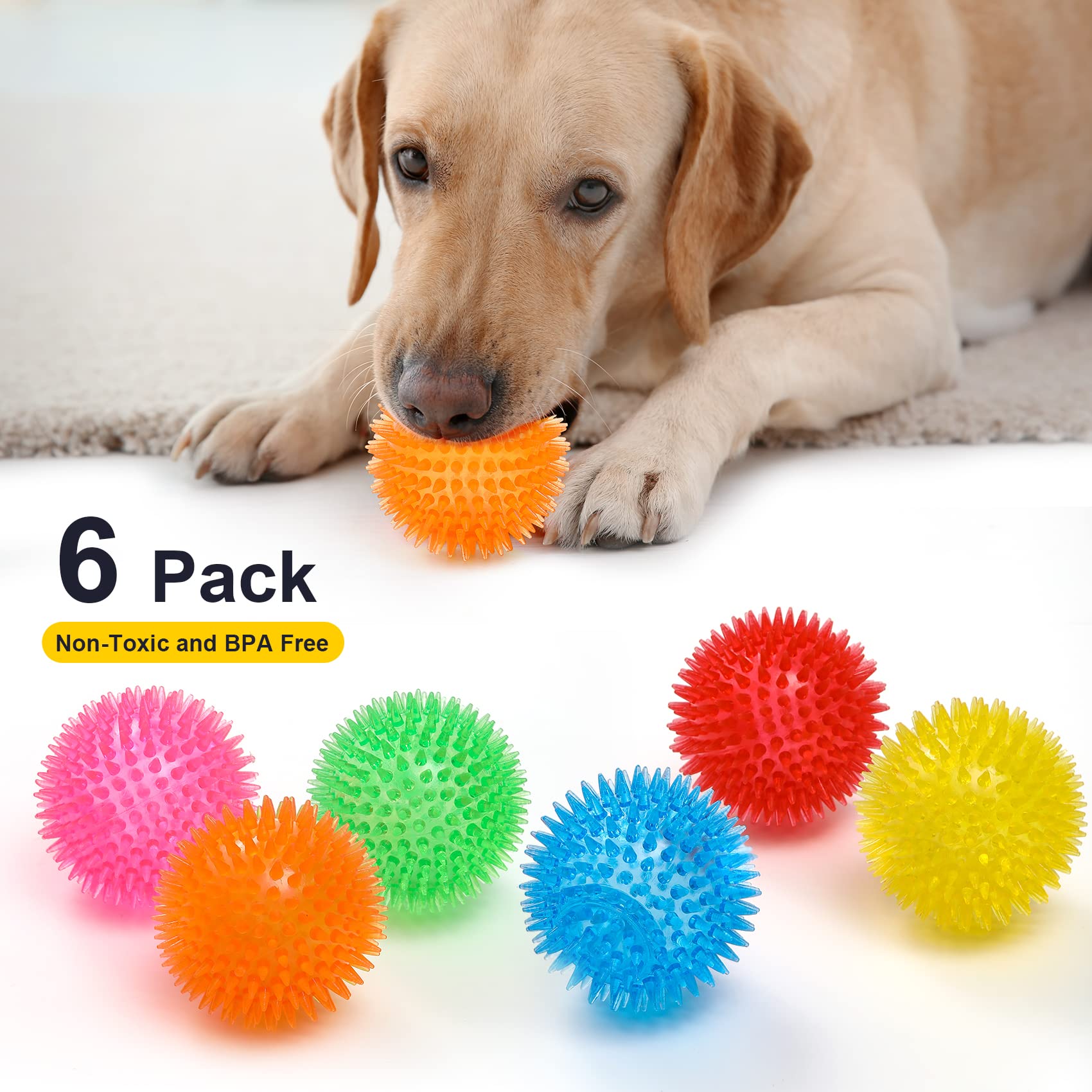 Bola VITEVER amarillo con espigas, seguro para uso en interiores y exteriores