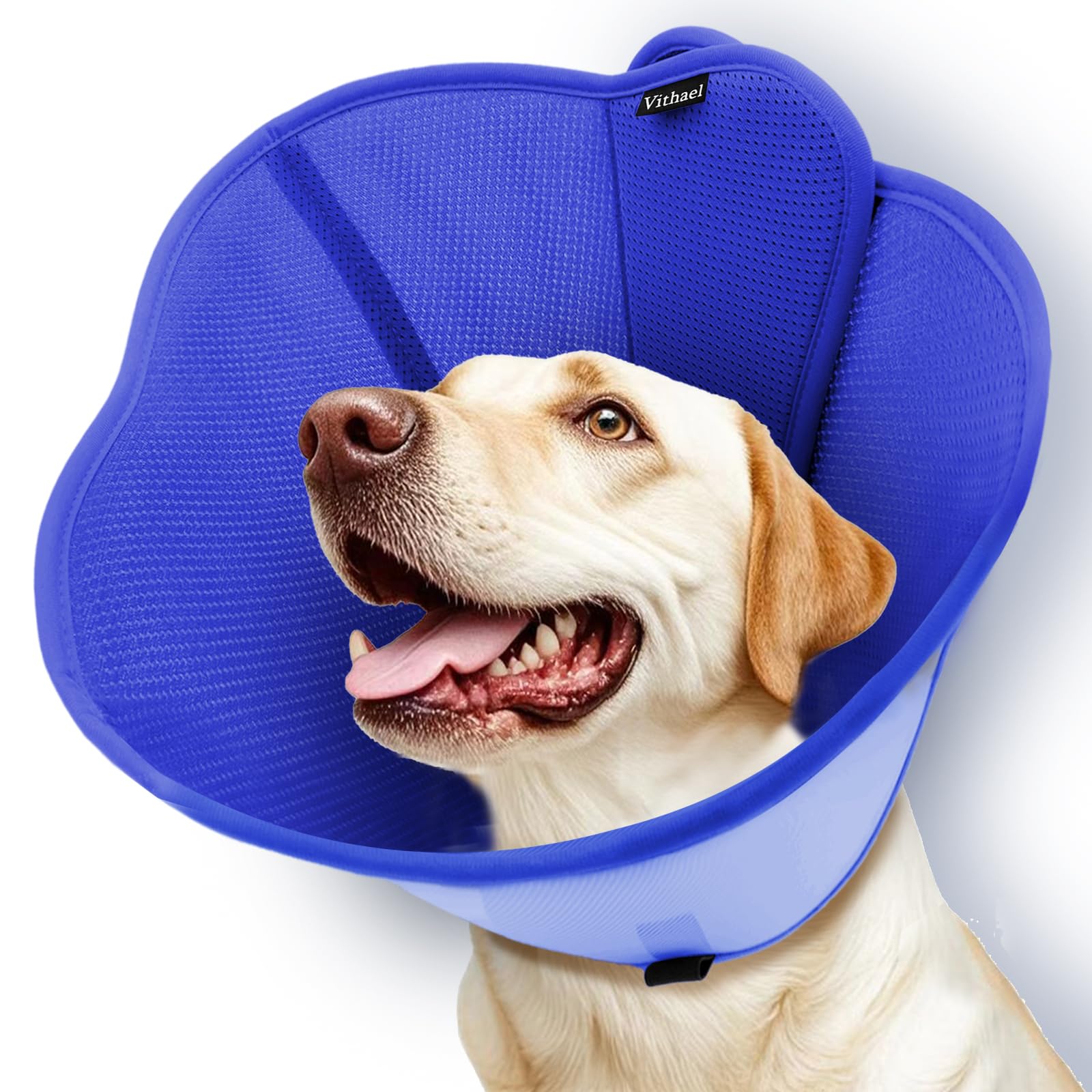 Vithael upgraded dog cone outer layer provides sturdy post-surgery protection.