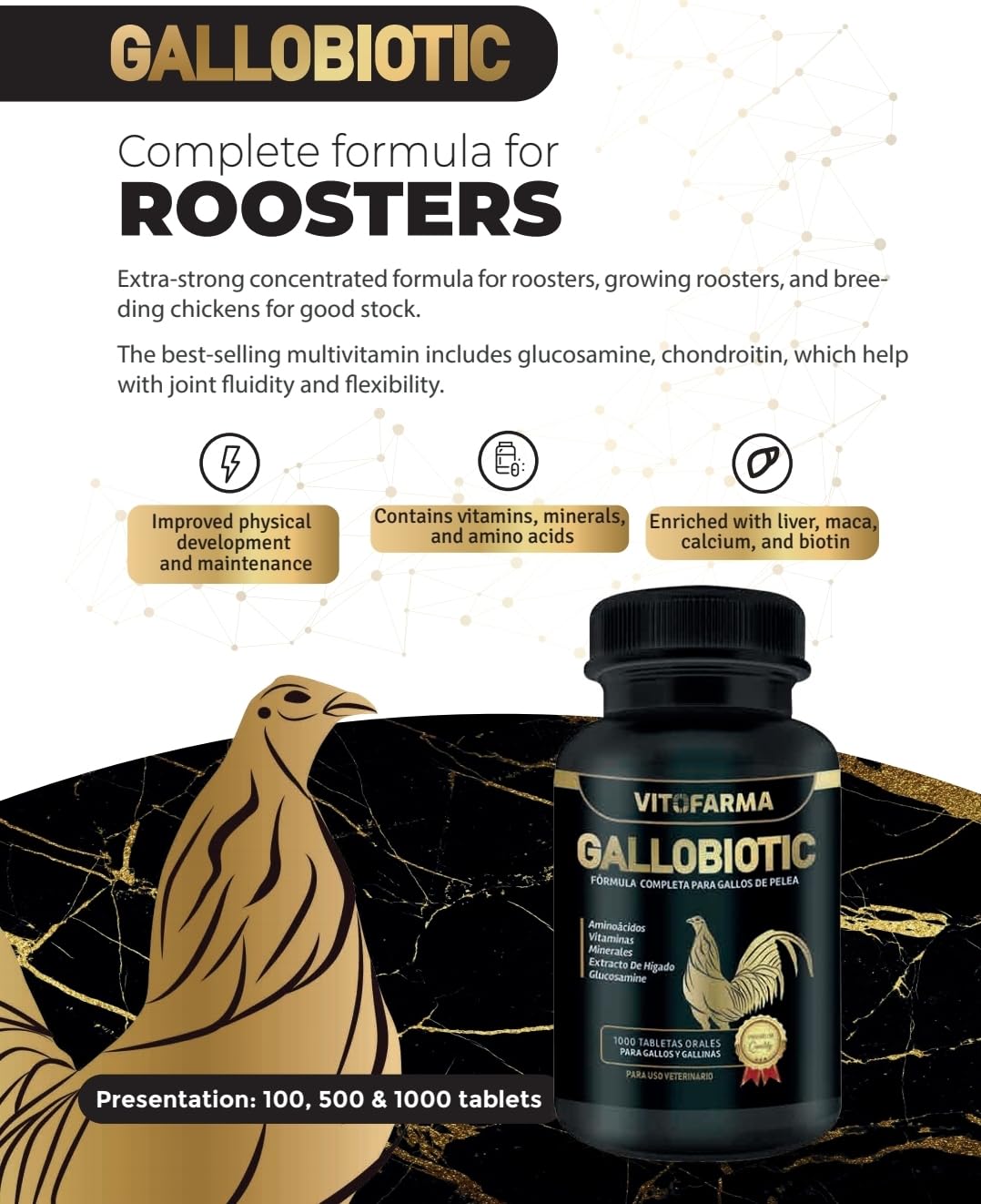 VITOFARMA Gallobiotic bottle label highlights vitamins and minerals