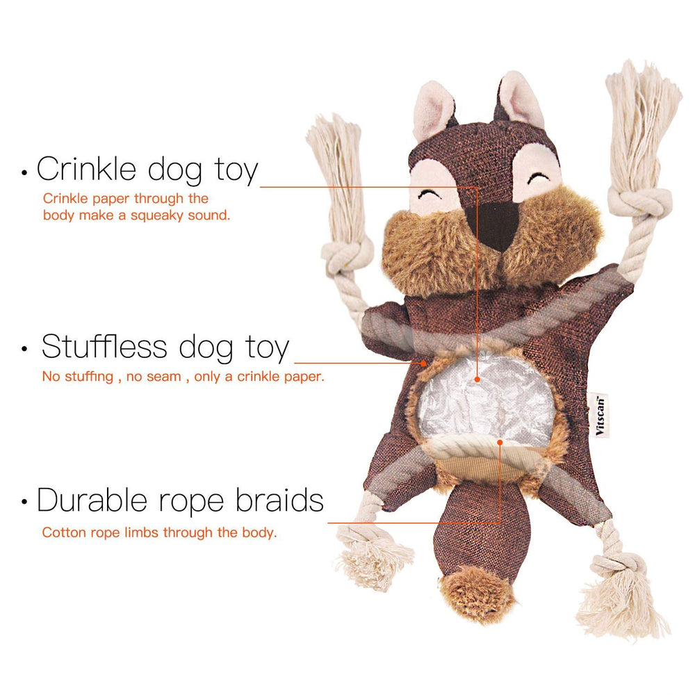 Vitscan Crinkle Squirrel body stuffing-free design for safer puppy fun