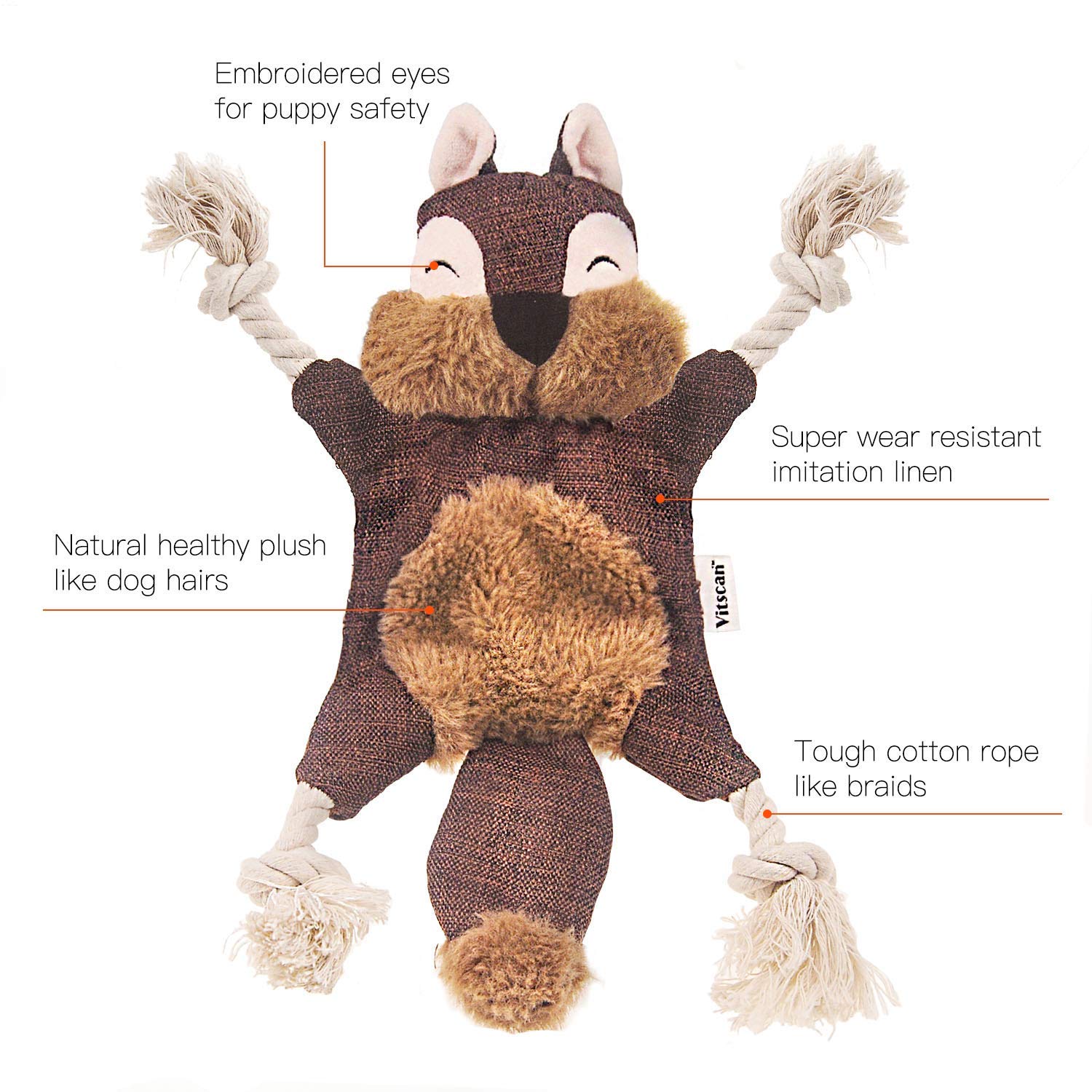 Vitscan Crinkle Squirrel rope arms ideal for chewing and tug games