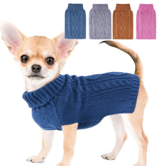Viunimo dog sweater for small blue Chihuahua, front view showing cozy knit warmth