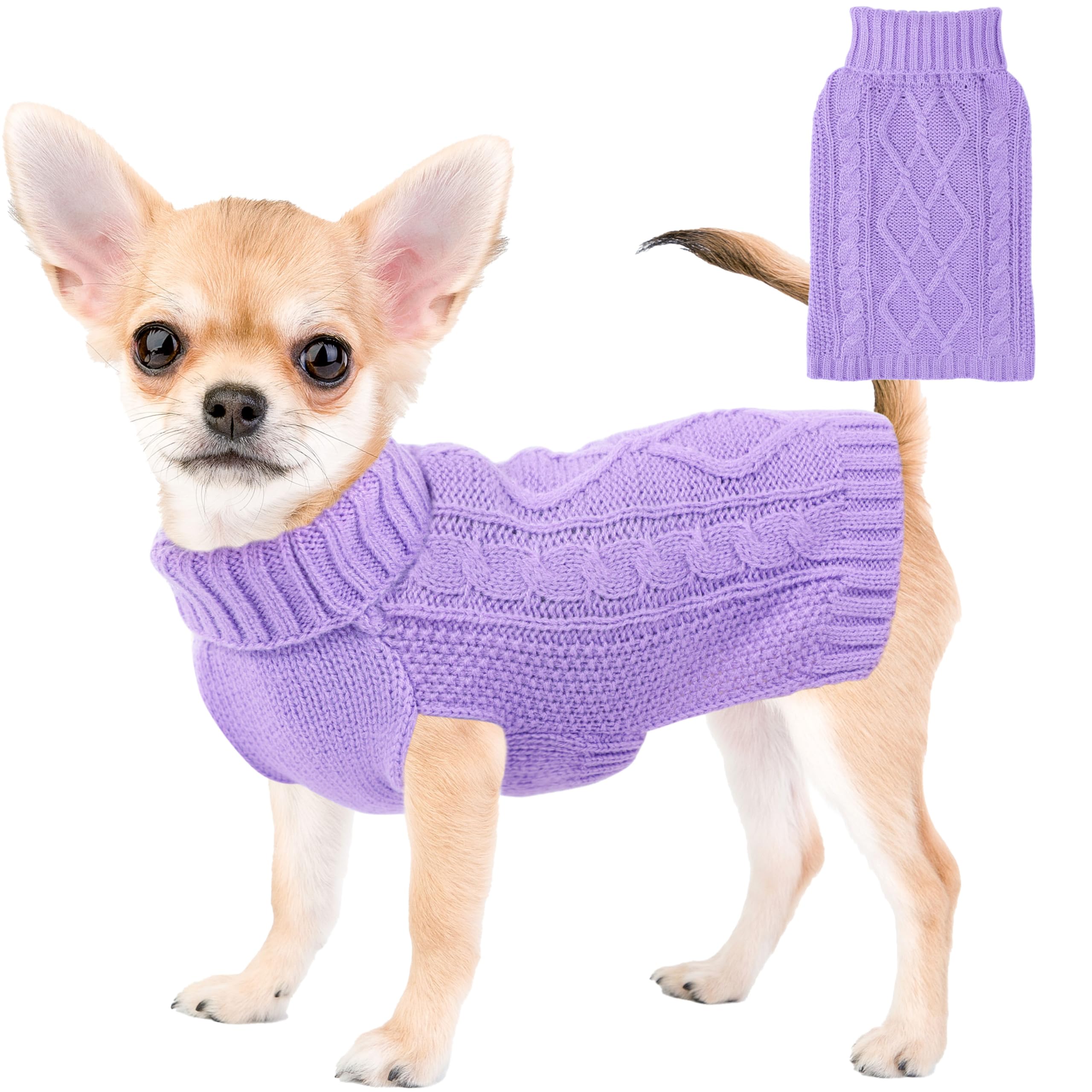 Viunimo dog sweaters purple front view for small dogs keeps warm and stylish.