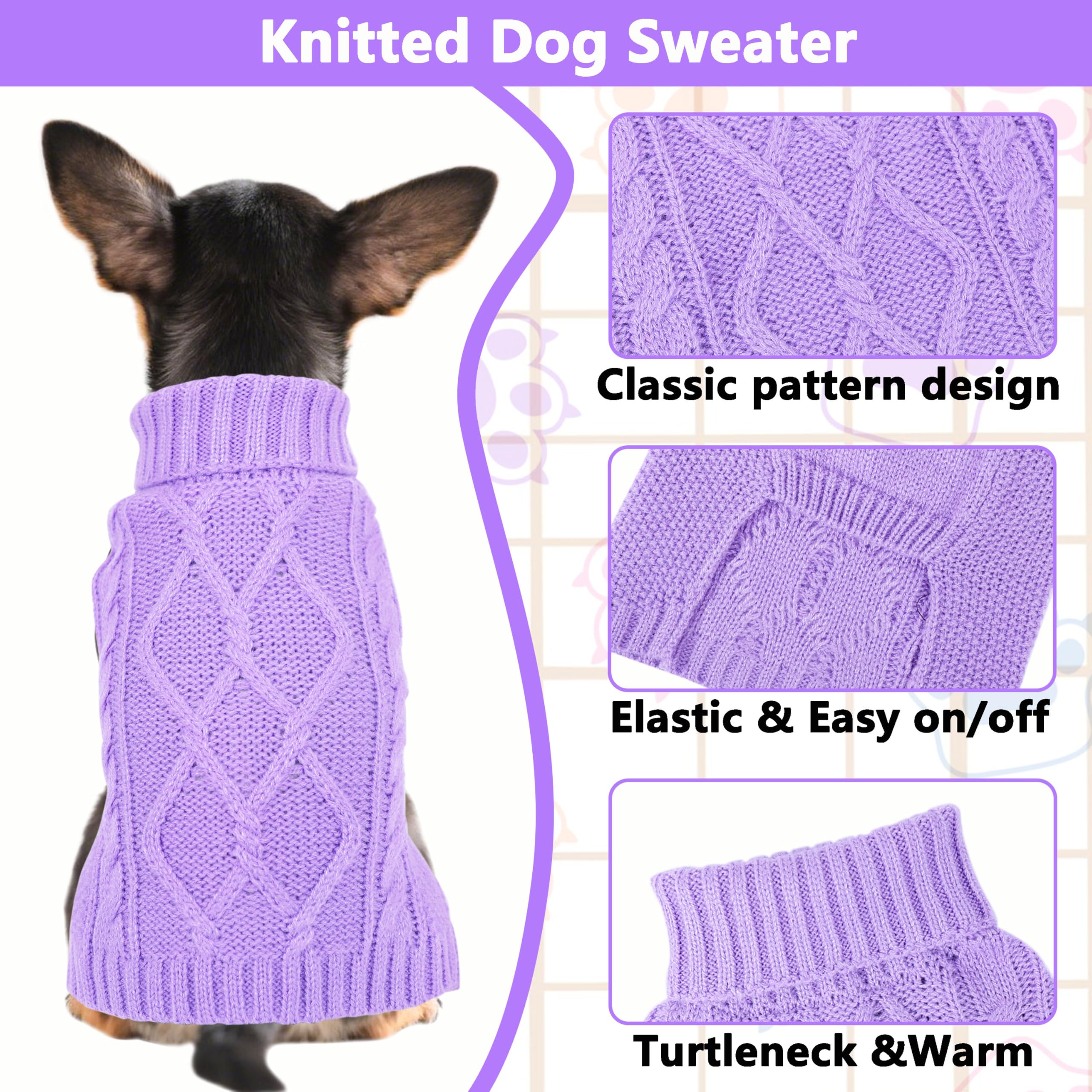Viunimo XS size dog sweater fit for chihuahua and teacup breeds.