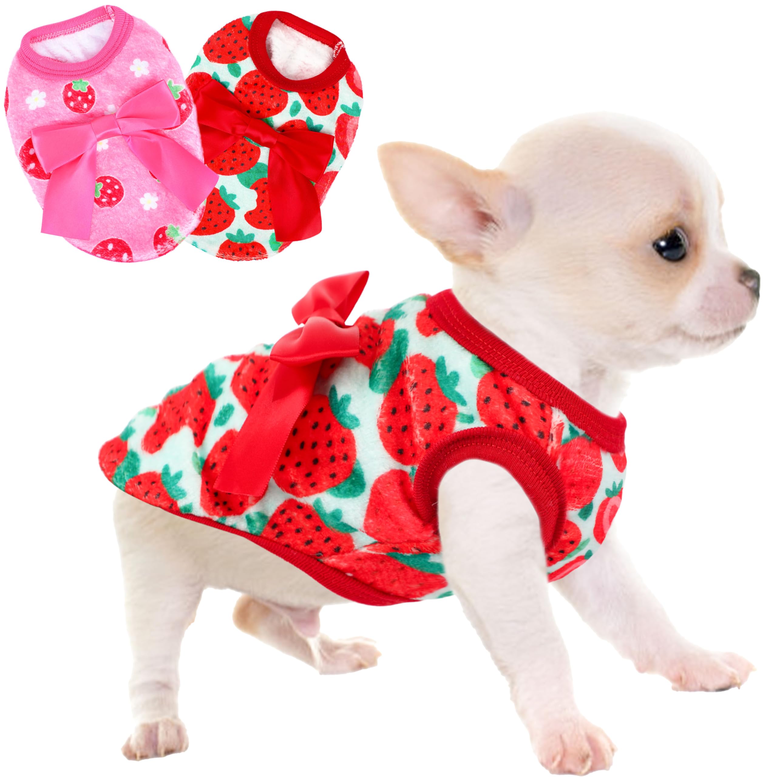 Viunimo strawberry XXS dog sweater front view keeps tiny breeds warm during winter walks