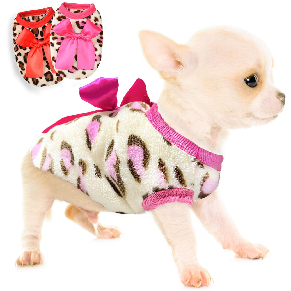 Viunimo leopard-pattern teacup dog sweater front view with cozy fleece warmth.